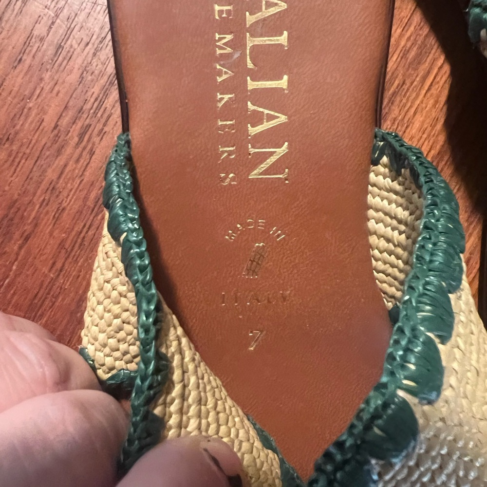 Italian Shoemakers Brown and Tan Sandals with Decorative Fabric Band - Picture 5 of 6